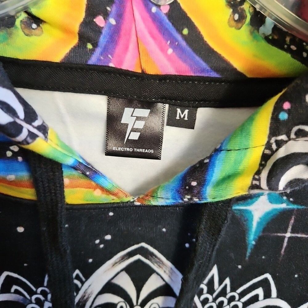Electro threads hoodie Men's Med unicorn multicolored Y2K USA - Picture 3 of 10